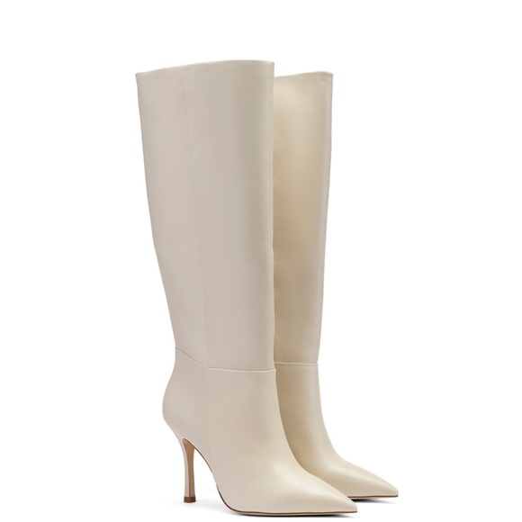 Larroude Shoes - LARROUDE Kate Heeled Boot in Ivory Leather